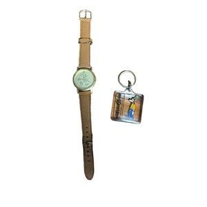 Vintage 90s Disney Lorus Mickey Mouse gold tone watch and Goofy keychain…